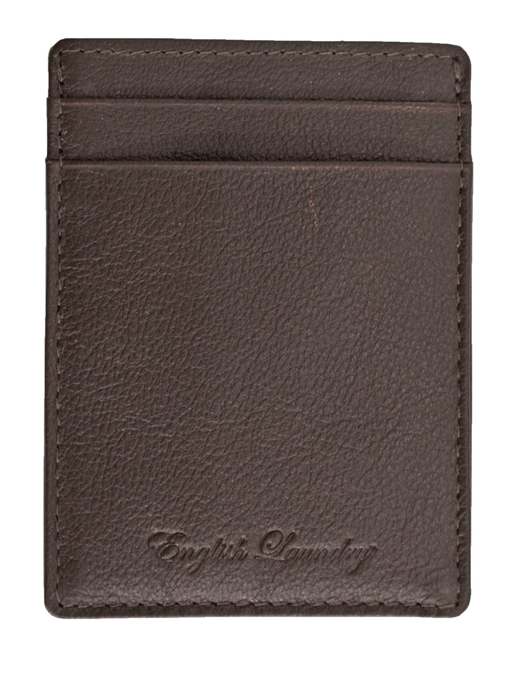 English Laundry Men's Genuine Leather RFID Slim Card Case Money Clip Brown